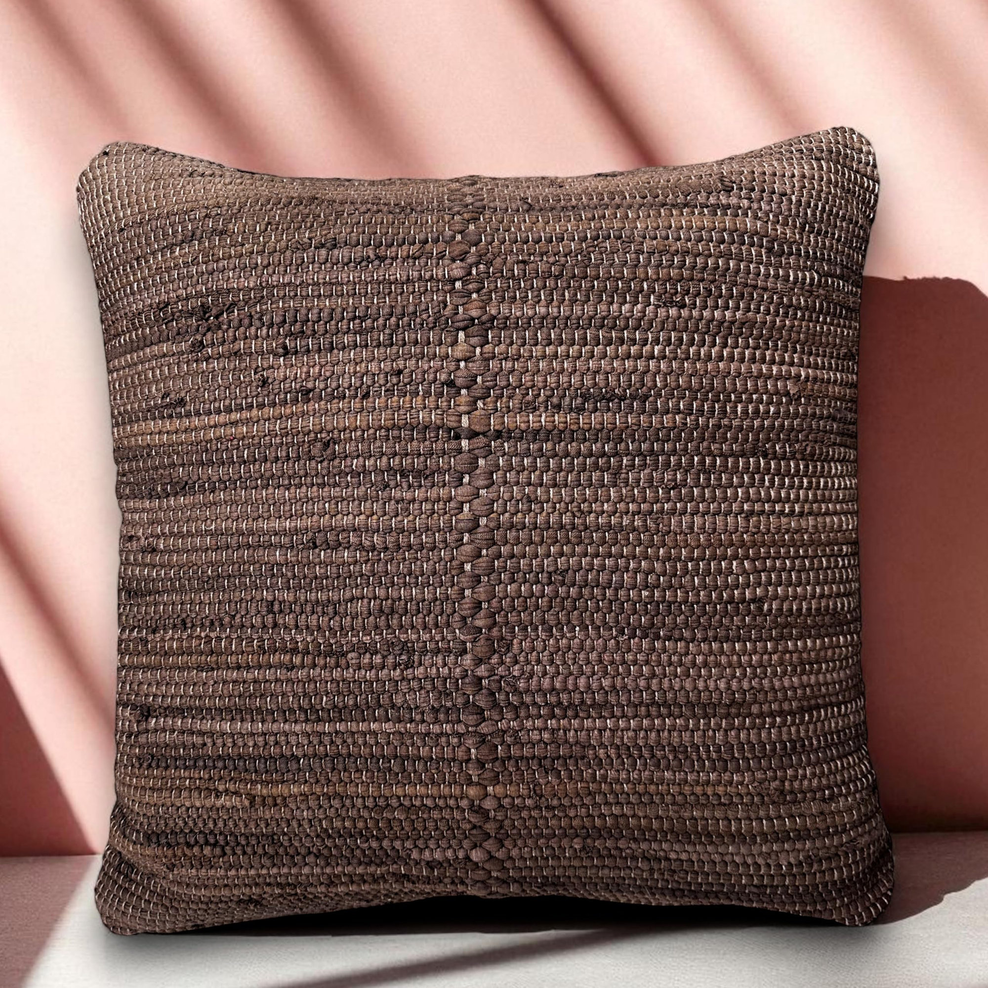 PILLOWPIA 100% Cotton Chindi Lumbar Pillow Cover with Brass Zipper | Handwoven Accent, Wenge, Square 20"