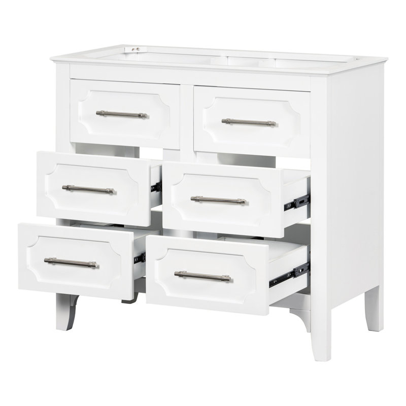 36 po - Armoire de salle de bain 36 po en bois massif avec 4 tiroirs, cadre de rangement contemporain peint en blanc, élégant pour
