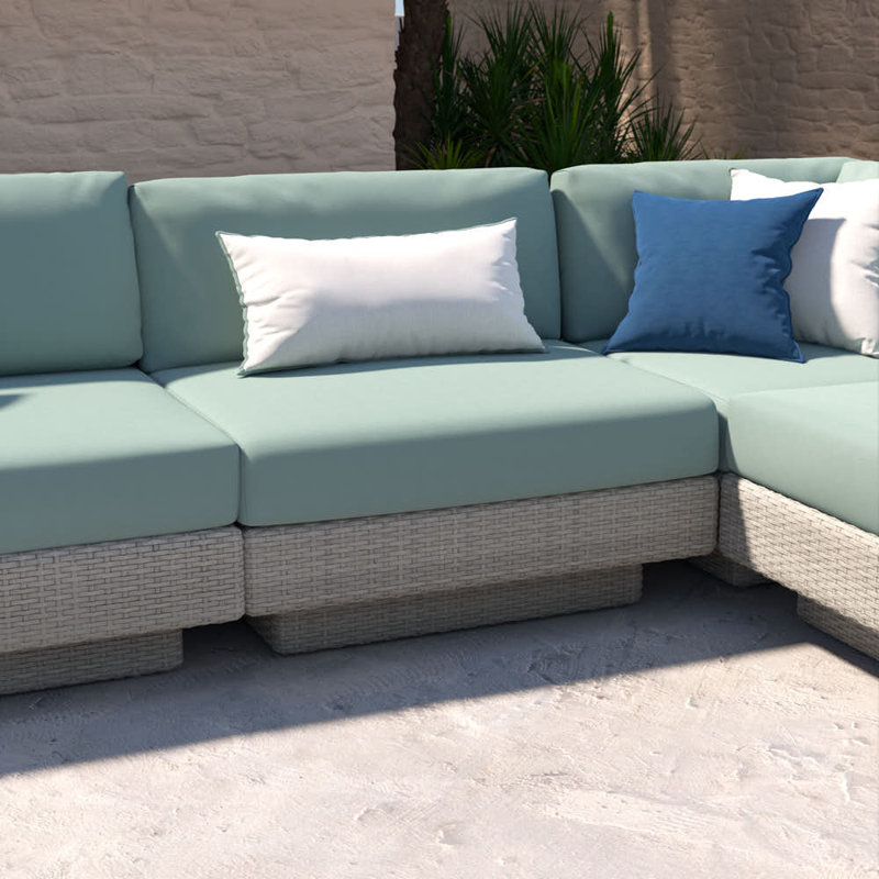 Portofino Comfort Outdoor 5 - Piece Conversation Set, Gray Frame /Spa Blue Cushion