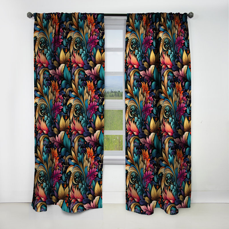 Motif cachemire bohémien Rhapsody XIII - Rideau floral - Rideau occultant floral - 1 panneau, L 52 po x L 108 po