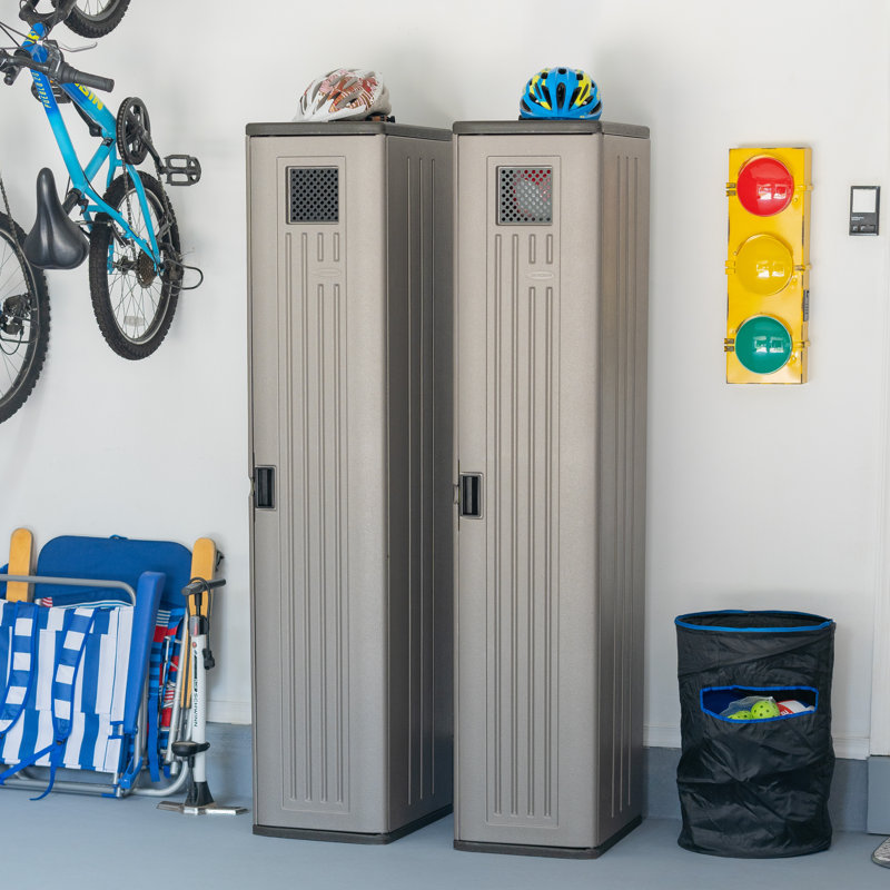 Tall Platinum Resin Freestanding Lockable Storage Locker with Adjustable Shelving