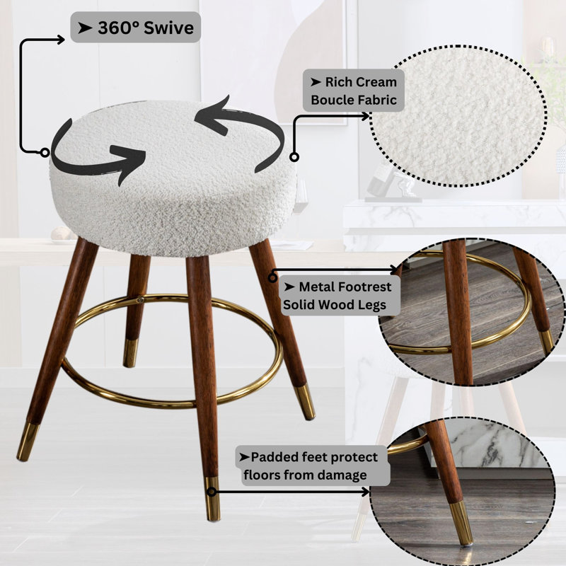 Kiarie Swivel Upholstered Counter Stool with Solid Wood Frame