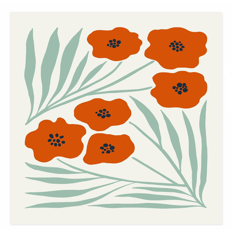 «Floral Red Poppies», reproduction d'art moderne sans cadre, H 14 po x l 14 po