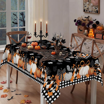 Nappe d'Halloween, motif citrouille à carreaux Buffalo, réutilisable et lavable, idéale pour les repas, les fêtes, les pique-niques et la décoration d'Halloween.