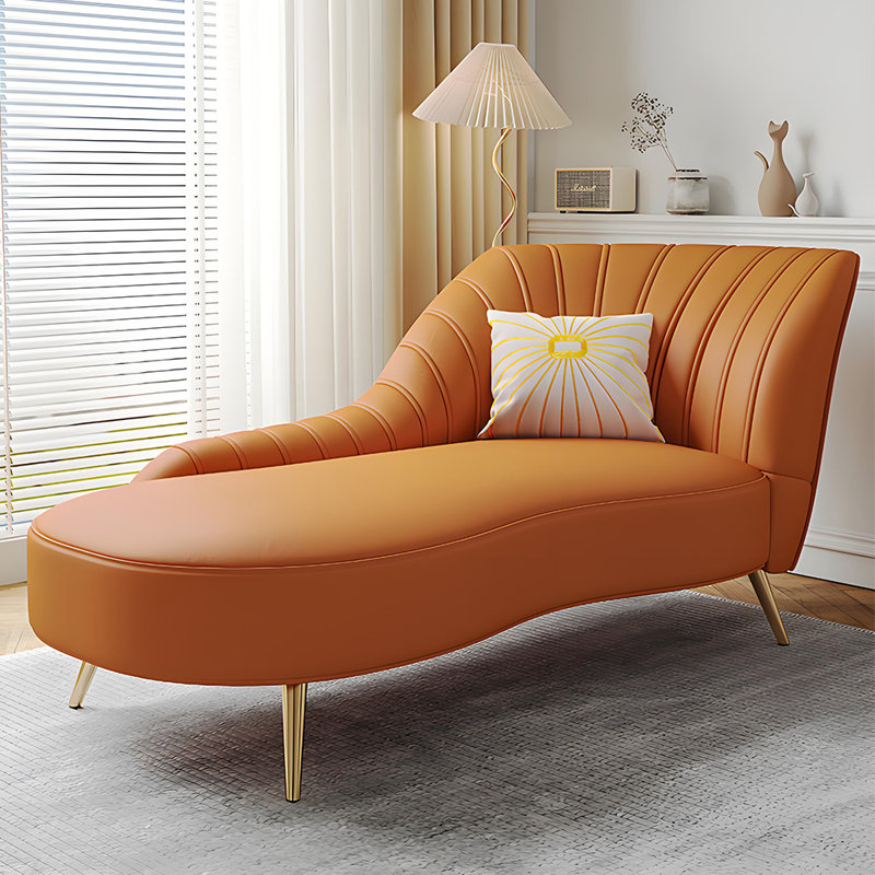 Chaise longue de détente moderne en similicuir, Accoudoir à droite (vu de face), Orange