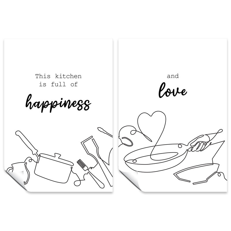 This Kitchen Is Full Of Happiness And Love - 2 Piece No Frame Print Set, 42cm H x 29.7cm W