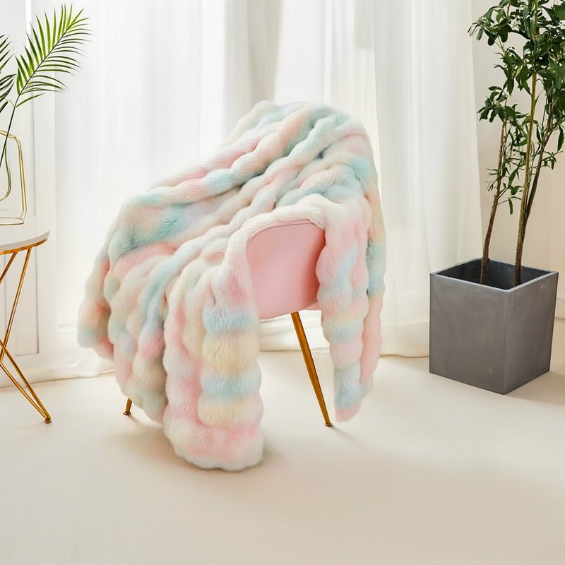 Jeté à double couche en fausse fourrure de lapin, jeté décoratif en peluche douce en flanelle, jeté douillet pour canapé-lit, cadeau pour la fête des mères