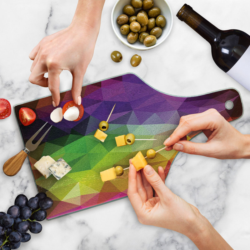 Ambesonne Colorful Tempered Glass Cutting Board Geometry Shape Polygon Multicolor