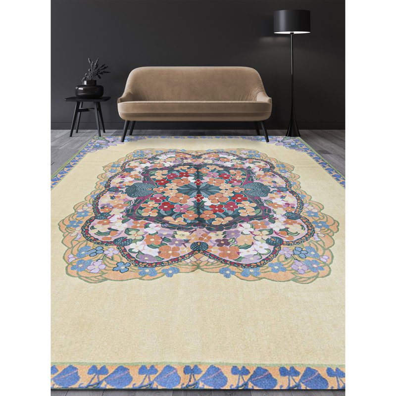 Hand-Knotted High-Quality Yellow and Gold Area Rug