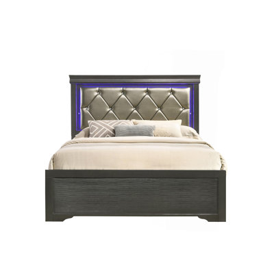 Upholstered Led Bed Made With Wood