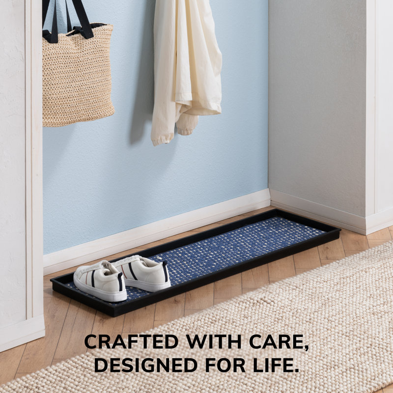Large Black Rubber Boot Tray with Blue and Ivory Coir Insert
