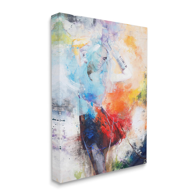 «Dancing Woman», peinture expressive abstraite aux tons vifs de l'arc-en-ciel par - Peinture, H 40 po x l 30 po x P 1,5 po