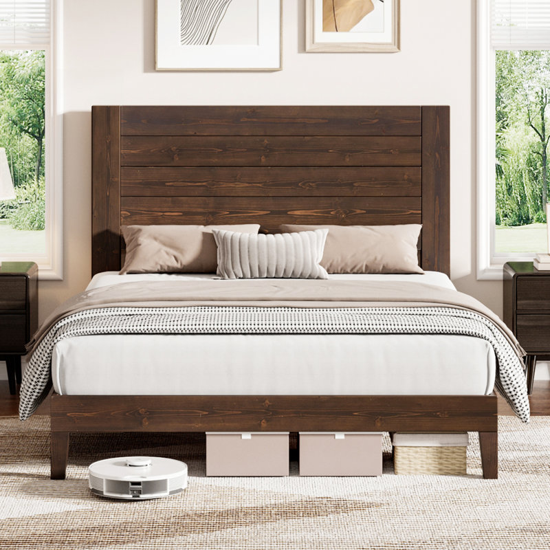 Dezera Solid Wood Platform Bed With 48.6'' Headboard, Queen, Brown