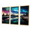 «Blue Northern Lights River Snow Landscape - Aurora Borealis», ensemble de salon d'art mural-108458287-108458292