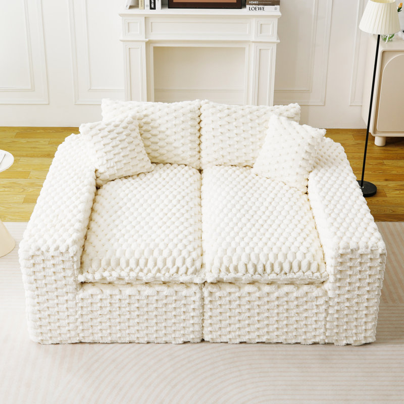 Luxury Whiteturtle Velvet Multifunctional Sofa, White Velvet
