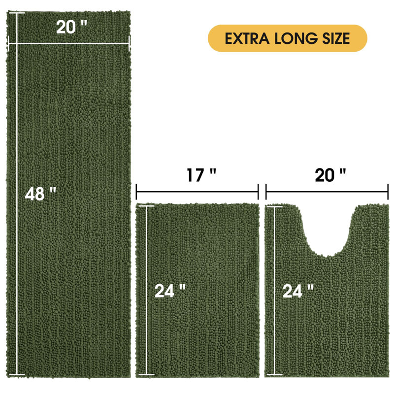 Ensemble de tapis de salle de bain vert très grand et ultra-résistant 3 pièces