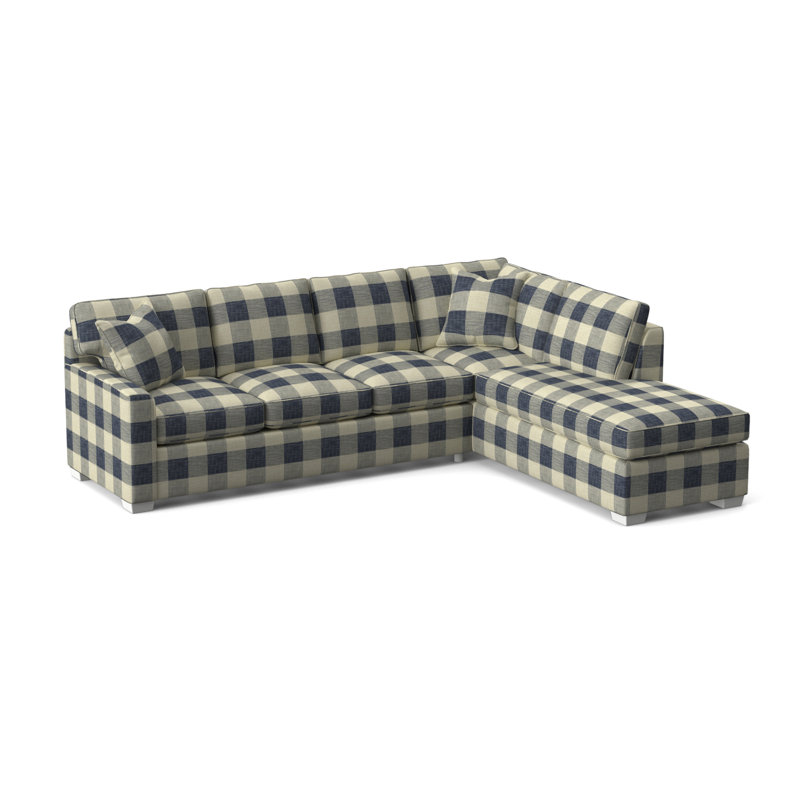 Frye Chaise Sectional, Blue Buffalo Check; 0120-61, Right Hand Facing, Frost White