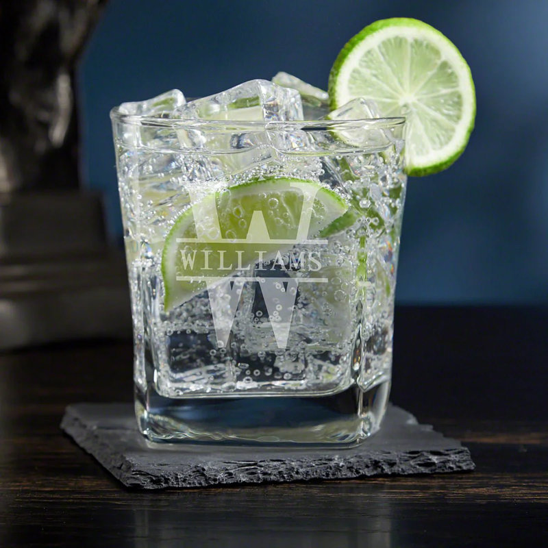 Verre à cocktail à base carrée gravée sur mesure 10 oz, Oui