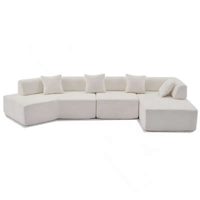 Modern Minimalist 140" L-Shape Couch ,No Assembly Required,Boucle,Modular Sofa