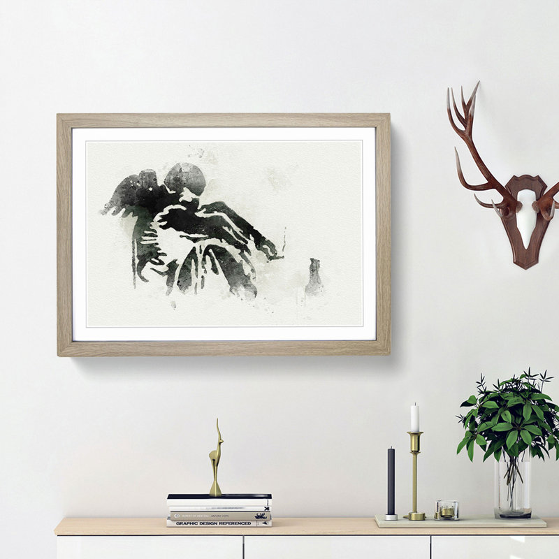 Drunken Angel by Banksy - Picture Frame Graphic Art Print, 48cm H x 65cm W x 2cm D, Oak Framed