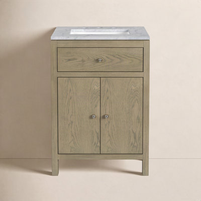 Celine 24 in. W Marble Top Bathroom Vanity, Light Oak Brown
