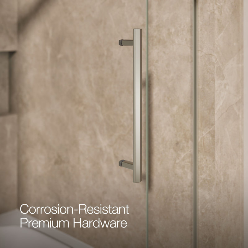 Pleat® 63-9/16"H Frameless Sliding Bath Door with 5/16"-Thick Crystal Clear Tempered Glass, Nickel