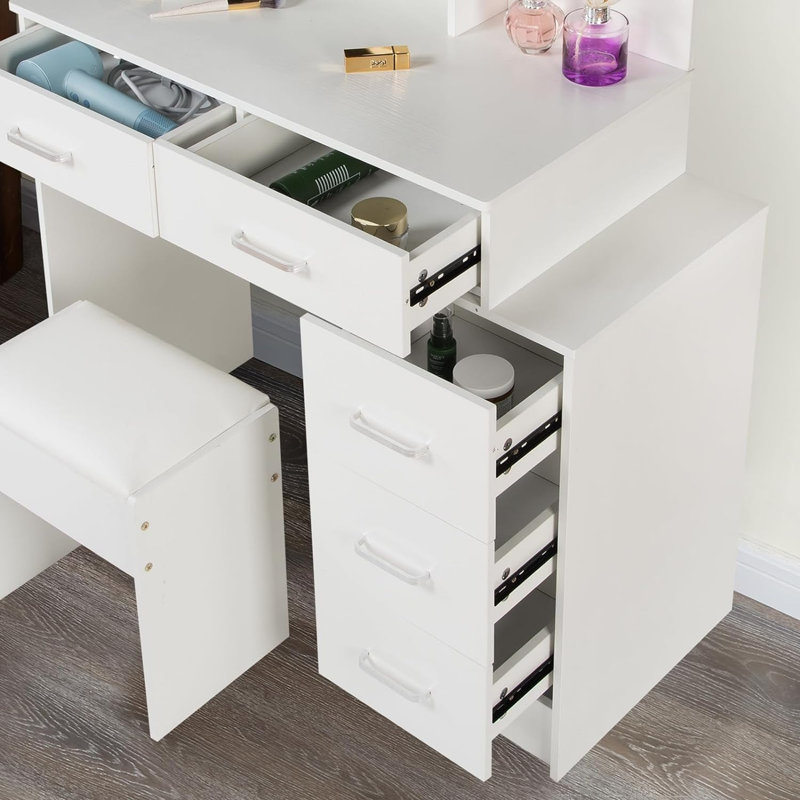 White color adjustable dressing table with 5 drawers