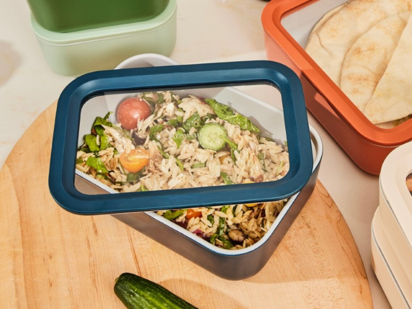 Caraway 6.6-Cup Glass Food Storage Container, Navy