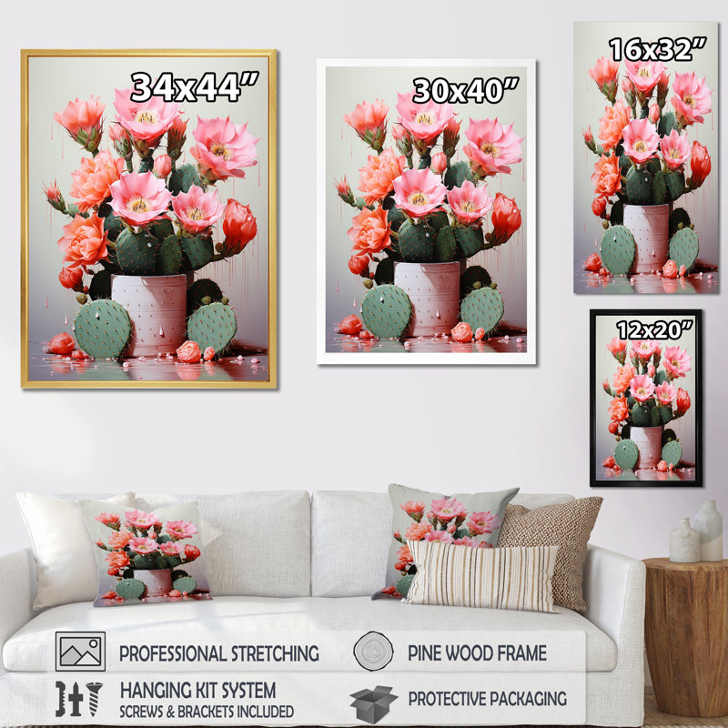 Cactus Raspberry Reserve - Cactus, reproduction d'art sur toile, Cadre flottant noir, H 20 po x l 12 po