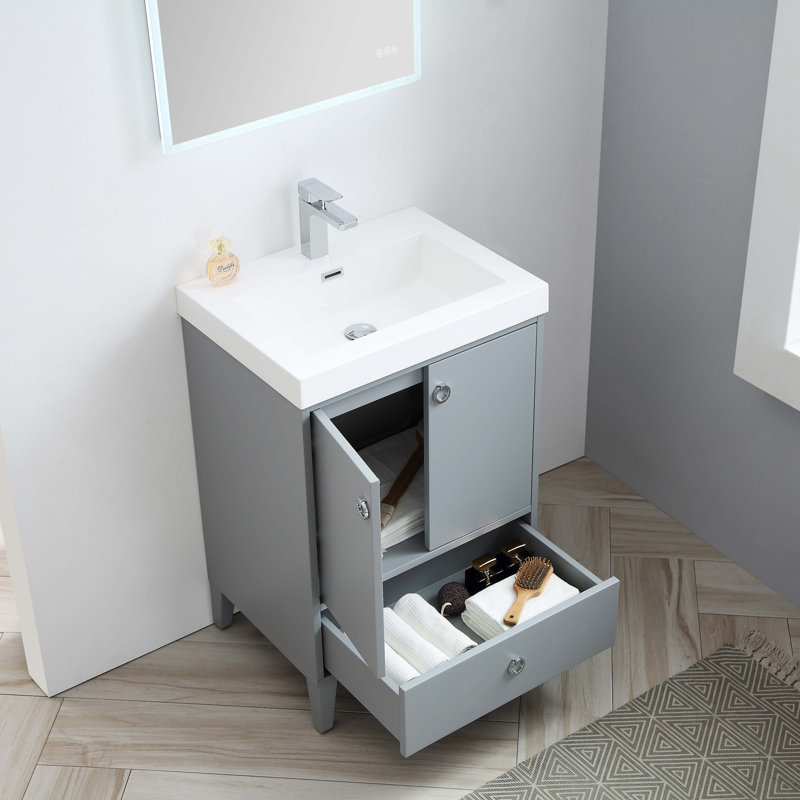 Meuble-lavabo simple imperméable 24 po Jez, Gris métallique
