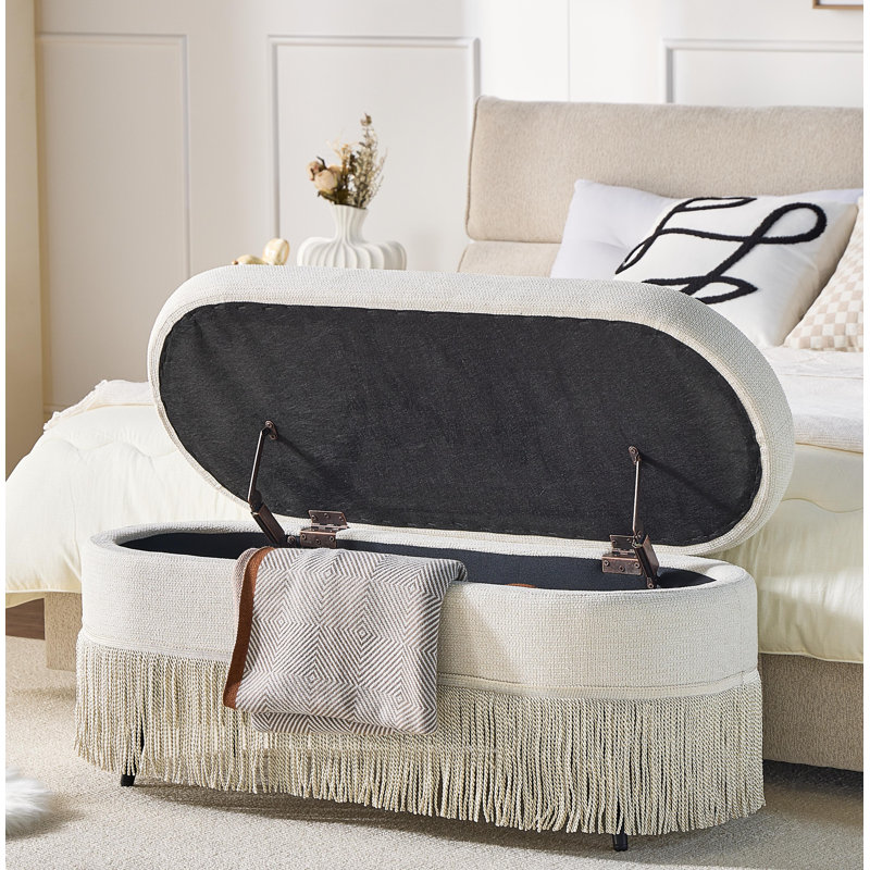 Banc de rangement rembourré de 39 po de largeur avec couvercle relevable, Beige