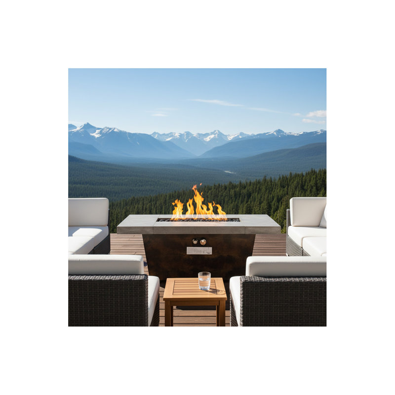 42 Inch Gas Fire Pit Table, Rectangle Fire Pit Table with Cement-Imitating Texture Effect Design, 50000BTU Outdoor Firepit Table for Patio, Backyard, Garden Heating