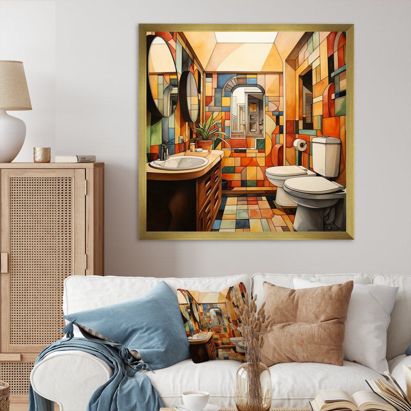 " Toilet Playful Patterns III ", Gold Single Picture Framed, 30" H x 30" W x 1" D