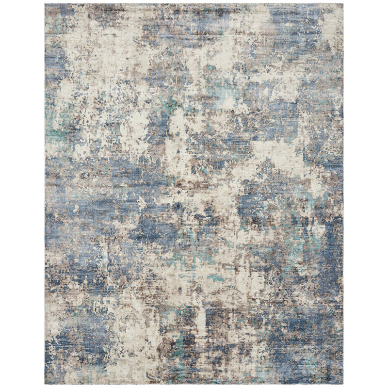 Abstract Area Rug in Blue, Rectangle 8'6" x 11'6"