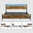 King Bed Frame with Storage Shelf Headboard & Charging Station, Industrial Metal and Wood Platform Bed with LED Lights, No Noise, No Box Spring Needed, Brown-1508989899-1508989897