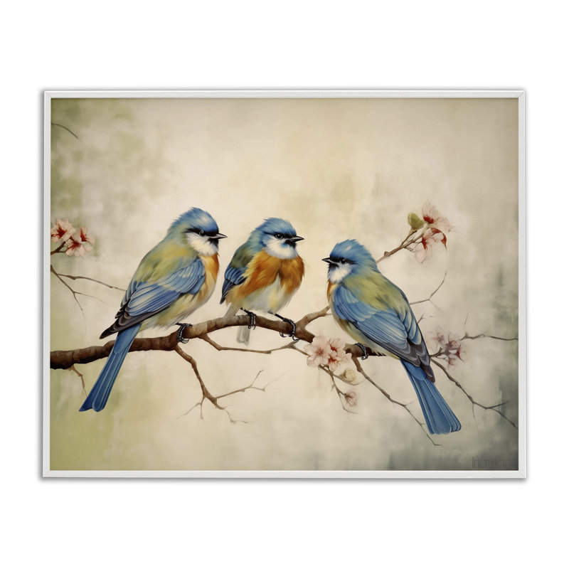 Trio d'oiseaux sur une branche, estampe numérique, conception par Arlington Prints, H 24 po x l 30 po