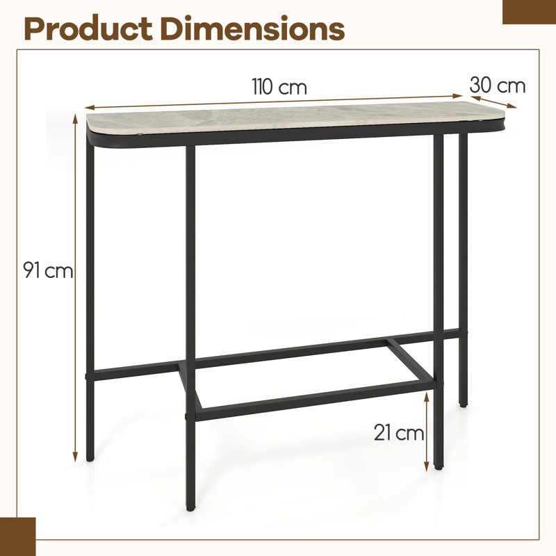 110cm Stone Top Console Table, Black