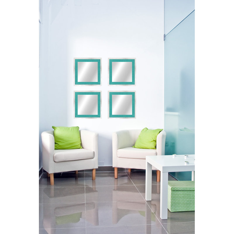 Bois naturel, 20,5 po x 20,5 po, Blanc / bleu sarcelle