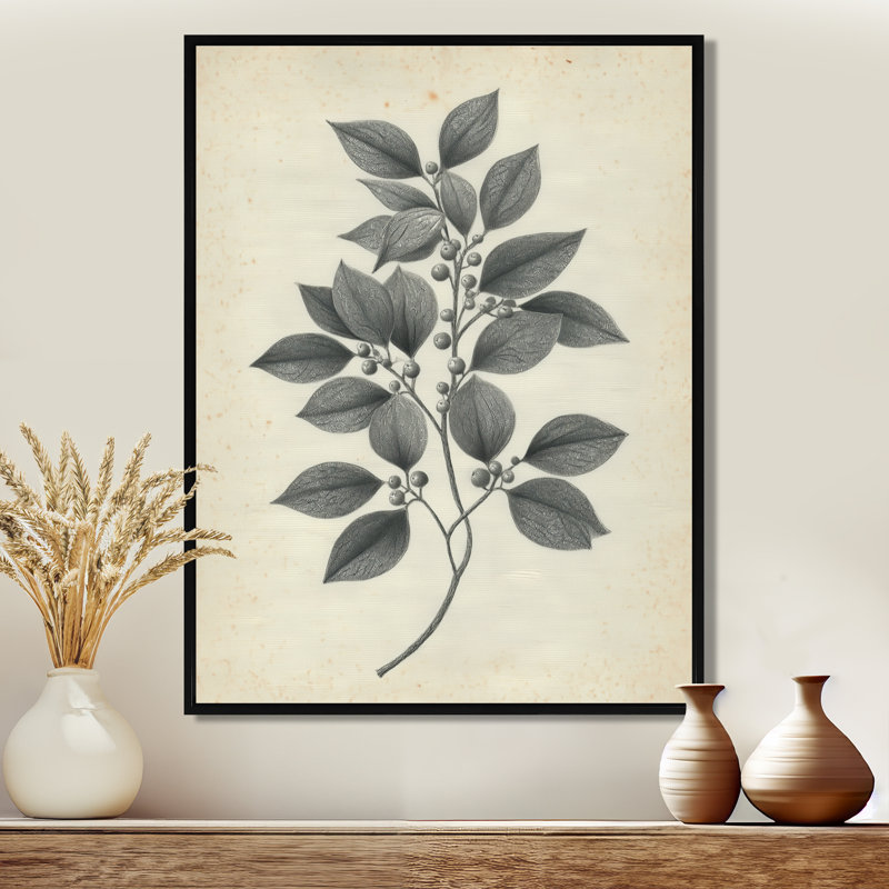 Impression sur toile botanique grise, Cadre flottant, Noir, H 32 po x l 16 po