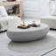 Table basse elliptique en fibre de verre de 135,5 cm (53,35 po) pour salon, style vintage, fini mat effet pierre, à placer devant le canapé, table basse irrégulière, aucun assemblage requis-1597238553