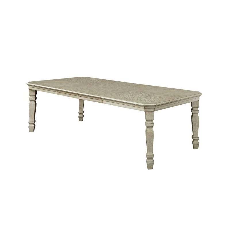 Table de salle à manger l 100 po, blanc antique / ivoire