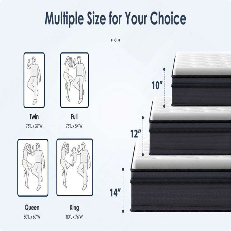 Queen Size Mattress,10 Inch Hybrid Mattress, Individually Pocketed Innerspring, Medium Firm, 10", Queen