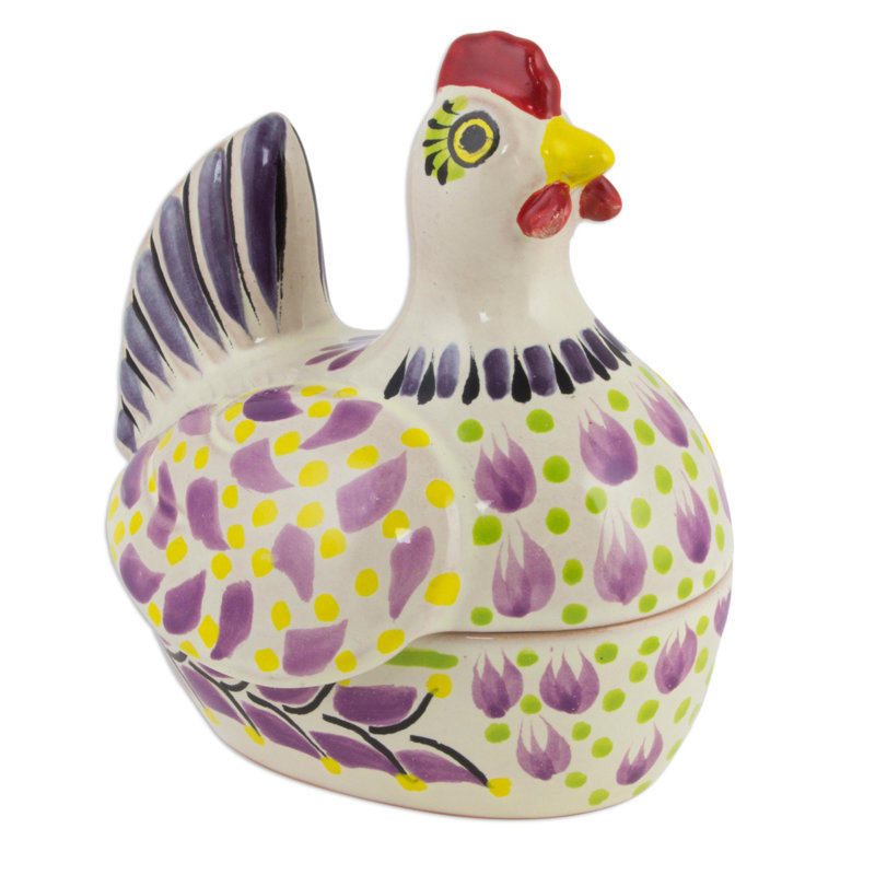 Pot de biscuits à majolica à main avec une belle poule mexicaine