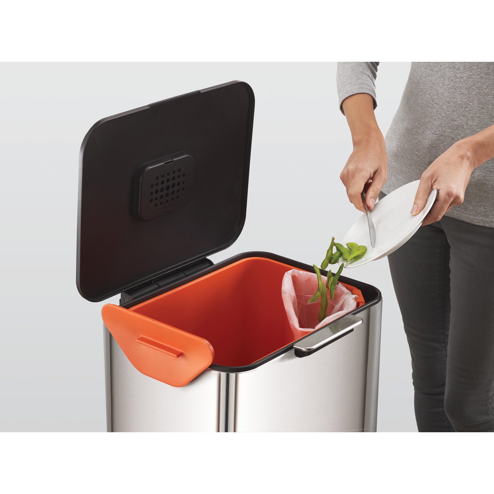 Joseph Joseph Totem Dual Recycling Trash Can, Stainless Steel, 10.60 US Gallons