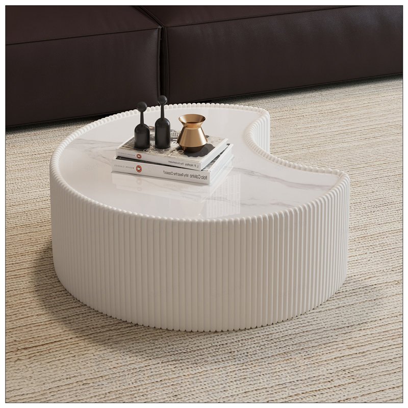 Table basse en cuir fritté clair de forme irrégulière pour salon moderne, durable et élégant, Blanc