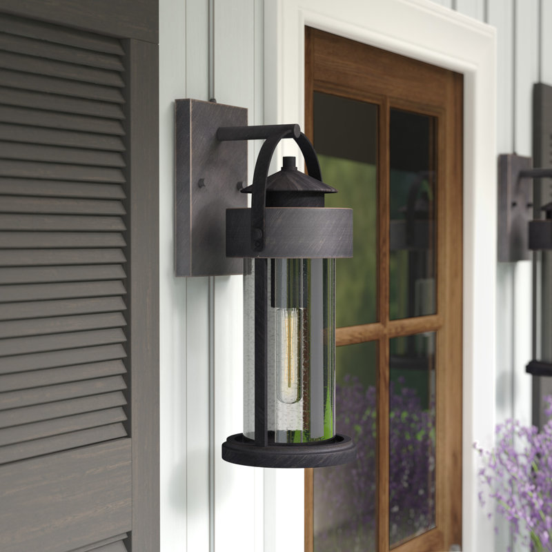 Applique murale d'extérieur rustique en fer rouille à 1 lumière H 19,75 po Ekansh, acier durable, abat-jour en verre bullé transparent, compatible avec les DEL pour porte de patio ou porche extérieur