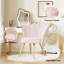Fauteuil d'appoint en velours avec pieds dorés, dossier rembourré de 18,5 po de large avec siège et dossier rembourrés - Fauteuil de coiffeuse moderne et confortable pour chambre à coucher, salon, salle de maquillage, petits espaces-1664858067
