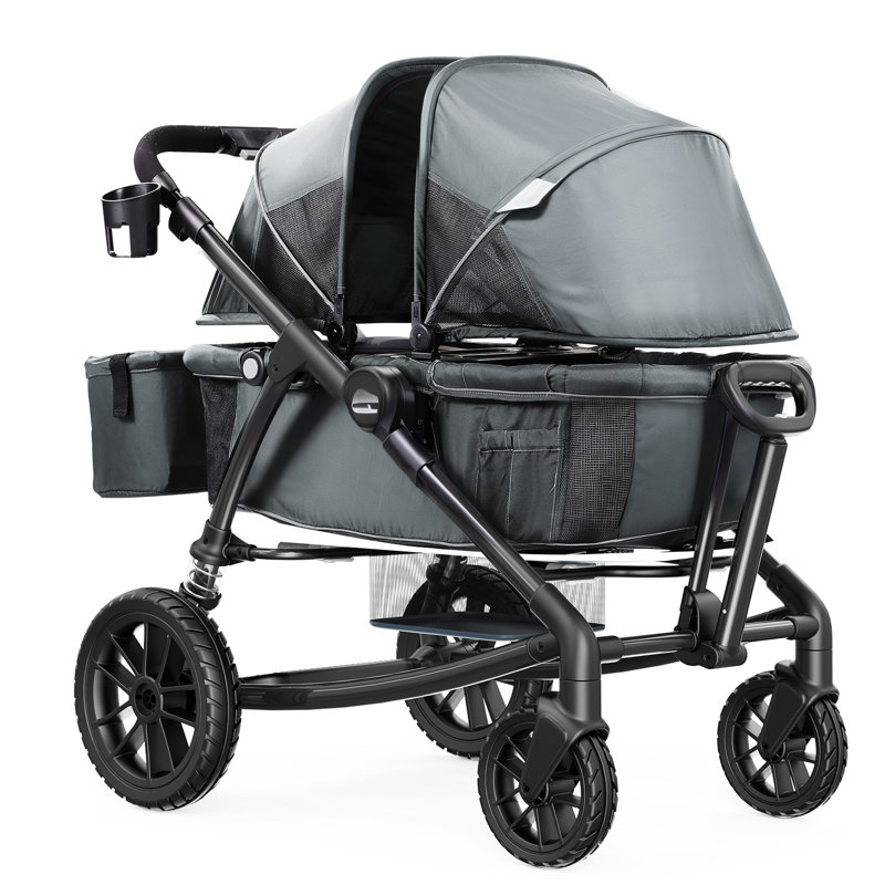 VEVOR Foldable Multi-Child Stroller with Storage, Black Gray