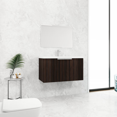 Armoire de salle de bain 36 po avec lavabo en résine. Spot d'exposition à fermeture en douceur, fixation murale. Rayure accessible. Bassin de rangement adéquat. Fonction, design. Beaucoup de rangement