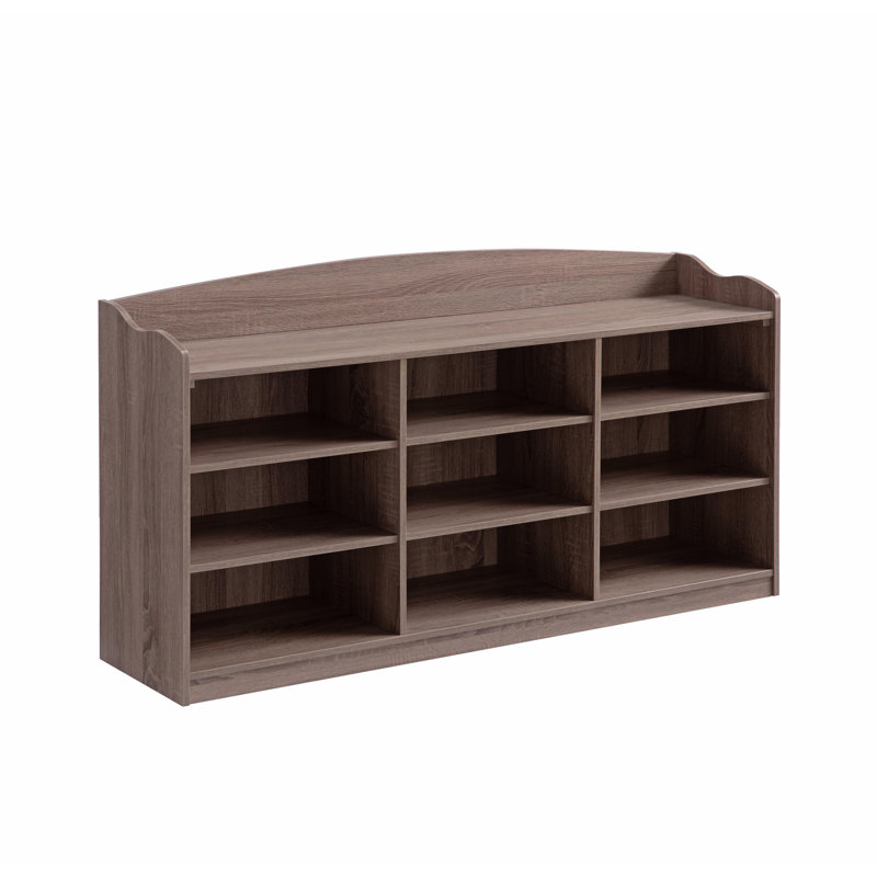 Nine Shelf Dark Taupe Wooden Shoe Stand, Great For Entryway Storage Rack, Enhancing Organization